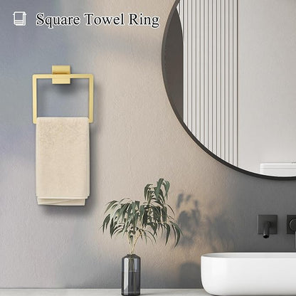 Brushed Gold Towel Bar Set 10-Piece Gold Bathroom Hardware Accessories Set,Stainless Steel Towel Rack Set for Bathroom Wall-Mounted,23.6-Inch
