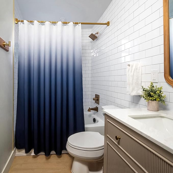 Americanflat 71x74 Blue Ombre Shower Curtain - Water-Resistant Long Shower Curtain with Durable Metal Grommets and 12 Hooks - 100% Polyester