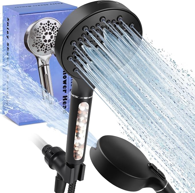 Filtered Shower Head with Handheld, High Pressure 7-Spd Showerhead | Shower Head with Stainless Hose,Water Softener Filter Beads for Hard Water,Remove Chlorine, Reduce Dry Itchy Skin