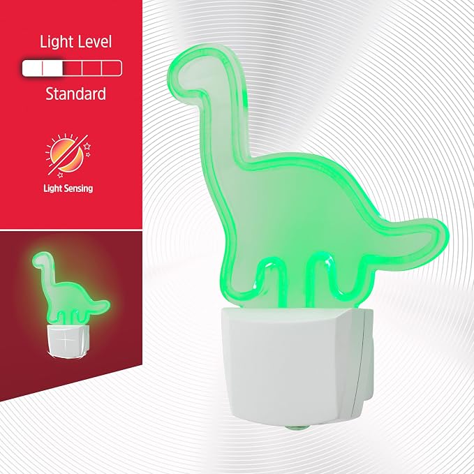 Energizer Long-Neck Dinosaur Night Light, Neon, Auto On/Off, Green | Night Light for Kids Room, Bedroom, Nursery, Boys Room Décor, Gift for Boy