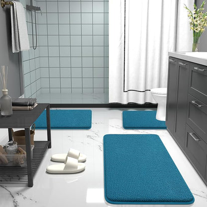 OLANLY Memory Foam Small Bathroom Rugs 24x16, Absorbent Mat, Peacock Blue | Soft Quick Dry Bath Rugs, Non-Slip Carpet, Machine Washable Mat for Bathroom Floor, Tub and Shower, Home Decor Accessories
