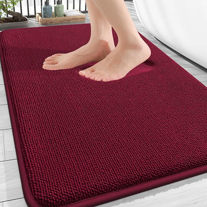 OLANLY Thick Memory Foam Bathroom Rugs 30x20, Absorbent Bath Mat, Burgundy | Soft Quick Dry Bath Rugs, Non-Slip, Machine Washable Carpet for Bathroom Floor, Tub and Shower, Home Decor Accessories