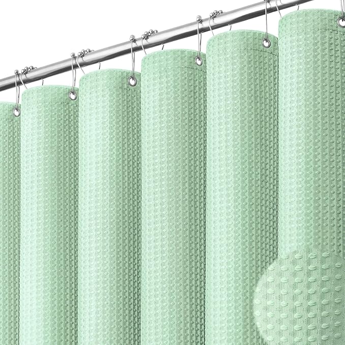 Extra Long Waffle Shower Curtain 256 GSM Fabric 72"x84" Mint Green | 84 Inch Long, Thick Cloth, Weighted Hem, Water Repellent, Tall Hotel Luxury Polyester Shower Curtains for Bathroom 12 Hooks