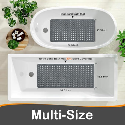 Yimobra Bathtub Mat Non Slip, 34.5"X15.5" Long Shower Mat for Inside Shower, Machine Washable Bath Mat with Drain Holes & Strong Suction Cups, Soft on Feet, Bathroom Essentials, Dark Grey