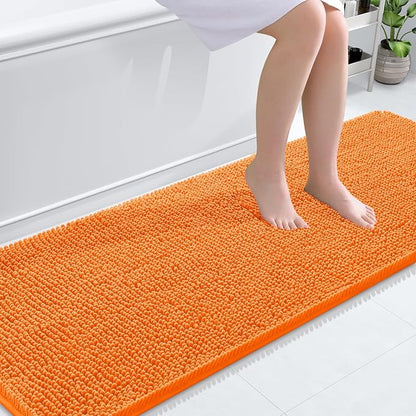 OLANLY Bathroom Runner Rugs 70x24, Extra Soft Absorbent Chenille Bath Rugs | Orange, Quick-Drying Rubber Backing, Washable Long Bath Mat for Bathroom Floor, Tub and Shower, Home Decor Accessories
