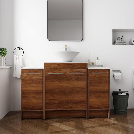 48" Bathroom Vanity, 48 Inch Freestanding Vanity with Ceramic Vessel Sink, Modern Single Sink Bathroom Vanity Combo, Brown Floor Standing Storage Cabinet Set with Soft-closing Design (BRE217, 48*18)