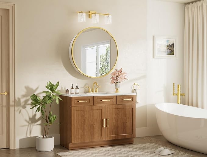 Keonjinn 24 x 24 Inch Round Medicine Cabinets for Bathroom, Gold Mirror Medicine Cabinet Wall Mounted, Modern Medicine Cabinet Surface Mount Only, Circle Framed Vanity Mirror with Storage