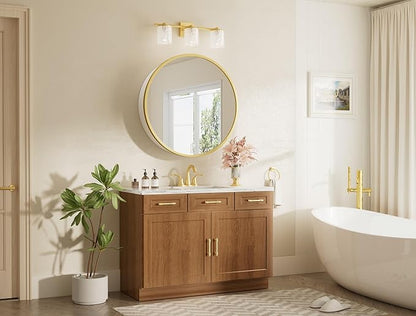 Keonjinn 24 x 24 Inch Round Medicine Cabinets for Bathroom, Gold Mirror Medicine Cabinet Wall Mounted, Modern Medicine Cabinet Surface Mount Only, Circle Framed Vanity Mirror with Storage