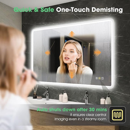 S'bagno 40"x28" LED Mirror for Bathroom, Bluetooth Speaker, Anti-Fog & Waterproof, Dimmable Wall Mirror with Touch Control, 3 Light Colors, Vertical or Horizontal, Ideal for Family Bathrooms