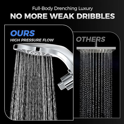 High Pressure Rain Shower Head with Handheld Spray Combo | Detachable Dual Shower Head with 10 Sprays Modes - Upgrade Knob Spray Mode Selector and Magnetic Guidance Docking System