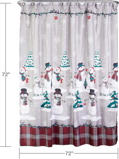 SKL Home Christmas/Winter Plaid Snowman Shower Curtain/12pc Hook Set, Multi | Coordinates with the SKL Home Rustic Plaid & Woodland Winter collections