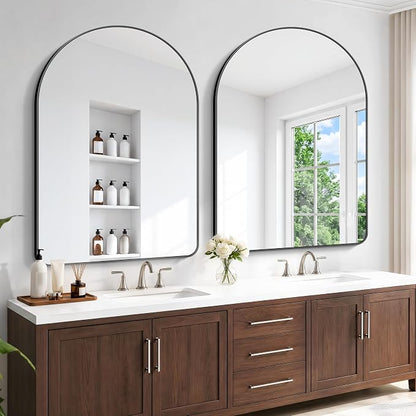 BONEWEI Arched Wall Mirror,55x40 inch Black Arched Mirror Bathroom,Large Vanity Mirror for Over Sink Metal Frame,Tempered Glass Arch Mirrors for Bedroom,Entryway,Living Room,Home Decor Shatter-Proof
