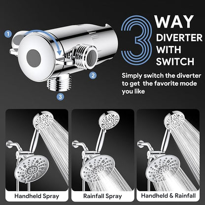 FEELSO Shower Head with Handheld Spray, 8" High Pressure Rain Showerhead | 7+8 Modes Dual Shower Head Combo, Anti-Clog Nozzles, 71" Hose Extra Long, Adjustable Holder, Shower Separately or Together