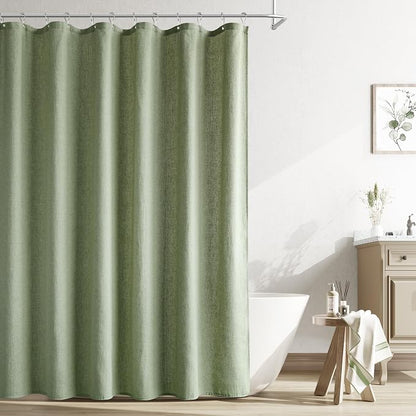 72x78 Shower Curtain, Neutral Linen Fabric Country Cottage Spring Summer Themed Bathroom Decor Weighted Hem Cloth Light Green Shower Curtains for Bathroom,72x78,Sage Green