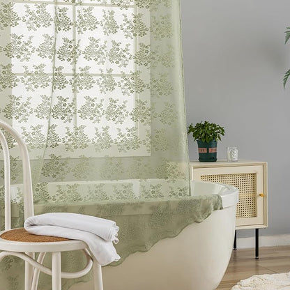 YJ YANJUN Boho 72x84 inch Shower Curtain Sage Green Lace Long Shower Cutain 84 Length Fancy See Through Shower Curtain 9 Foot Farmhouse Vintage Country Spring Summer Bathroom Décor 72" x 84" | See-through Shower Curtain Lets in Soft Light, Adding Flora...