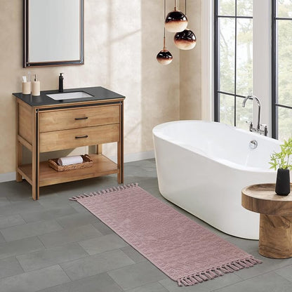 French Connection Nellore Bathroom Rugs, Woven and Beaded Mats, Durable Bath Rugs, Thick Bath Mats for Bathroom and Shower Rugs, 24" x 64", Dusty Pink