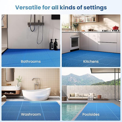 36-Pcs Interlocking Tile, Indoor/Outdoor Drainage Interlocking Floor Tiles 11.8" x 11.8", Anti-Slip Waterproof Soft PVC Splicing Flooring Tile for Garage Patio Pool Bathroom, Blue