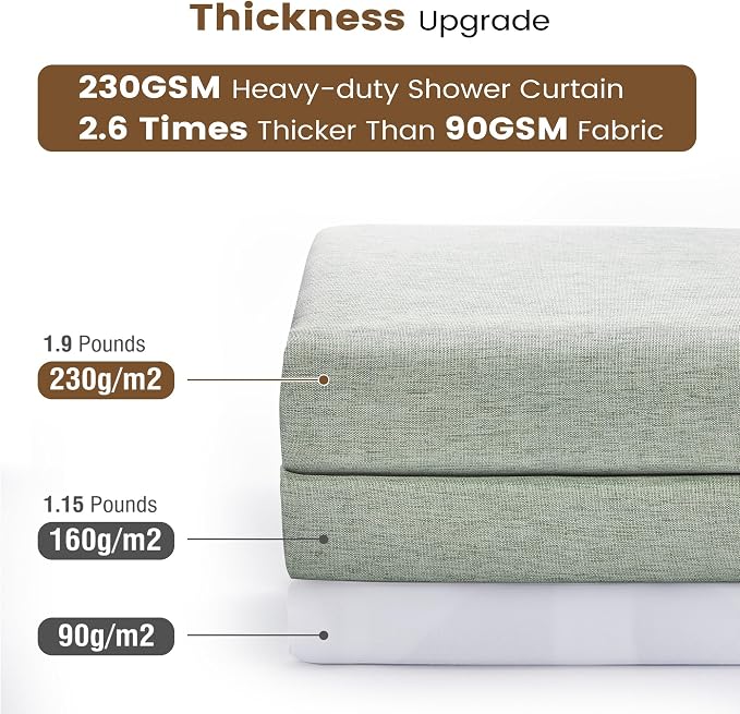 BTTN 72x78 Long 3 in 1 Linen Texture Shower Curtain with Liner, Sage Green | Tall Size, 230GSM Heavy Duty Polyester, Waterproof Clear Liner, Weighted Hem, 12 Plastic Hooks, Hotel Style, Machine Washable