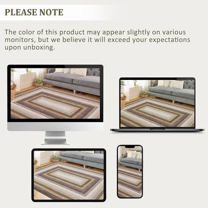 Imitation Braided Collection-Print Washable Area Rug 5x7 Rug for Living Room Modern Area Rug for Bedroom Aesthetic Non Slip Throw Rugs Low Pile Stain Resistant Carpet for Dining Room
