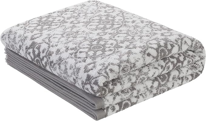 Jessica Simpson – Bath Towel 4 Piece Set, Aziza, Premium Bathroom Décor, Includes 2 Hand Towels and 2 Shower Towels, 100% Cotton & Machine Washable, Skyrocket Grey