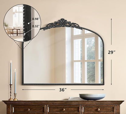 Micasso Vintage Black Arched Mirror: 36"x29" Baroque Antique Wall Mirror | Traditional Ornate French Decorative Wall Mirror for Bedroom/Bathroom/Entryway/Hallway/Dresser/Vanity/Mantel/Nightstand