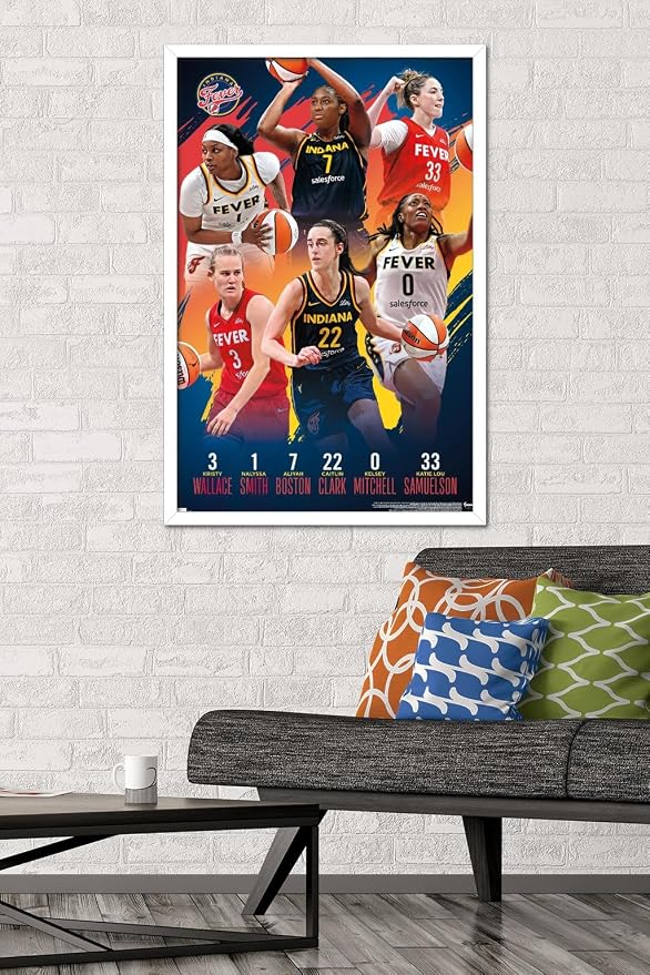 Trends International WNBA Indiana Fever -Team 24 Wall Poster, 34L x 22.4W, White Framed Version