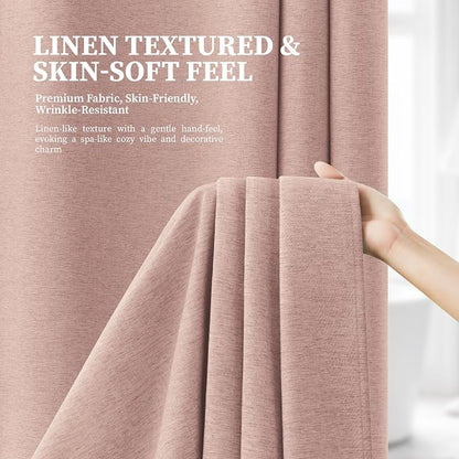 72x87 Ringless Linen Textured Shower Curtain with Snap in Liner, Blush | Extra Long Size, 3 in 1 Durable Fabric Shower Curtain, Removable Liner, Waterproof & Washable, Mesh Top Window, Easy Setup