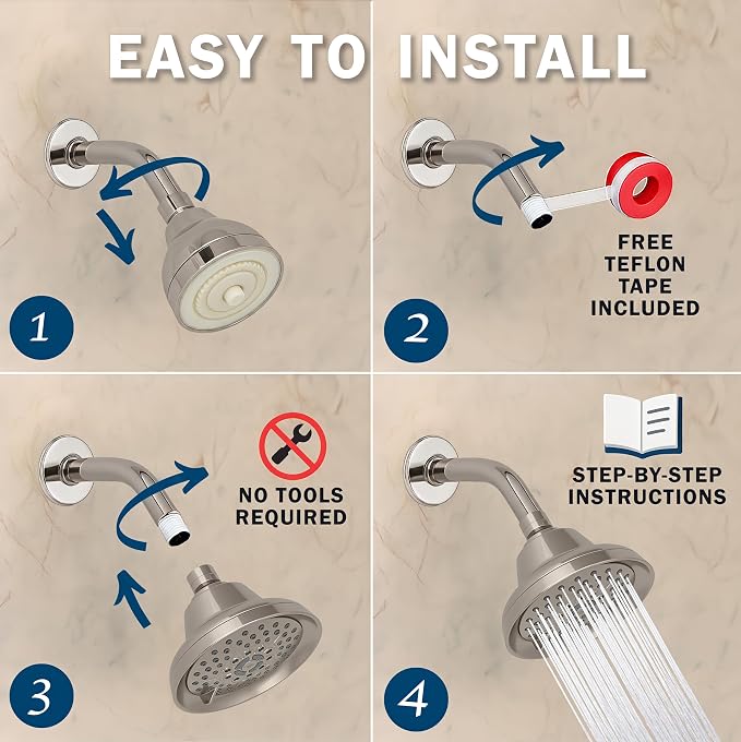 Aqua Elegante Massage Shower Head With Mist - 1.8 GPM - Brushed Nickel | High Pressure Boosting, 6 Function Adjustable Massaging Rainfall Showerhead For Low Flow Baths With Water Saving Nozzles