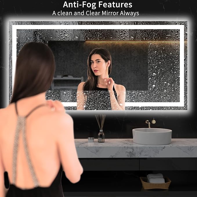 LOAAO 72"X36" LED Bathroom Mirror with Lights, UL Listed | Anti-Fog, Dimmable, 3 Color Temperature, Backlit + Front Lit, Memory Function, Tempered Glass