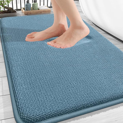 OLANLY Thick Memory Foam Bathroom Rugs 32x20, Absorbent Bath Mat, Airy Blue | Soft Quick Dry Bath Rugs, Non-Slip, Machine Washable Carpet for Bathroom Floor, Tub and Shower, Home Decor Accessories