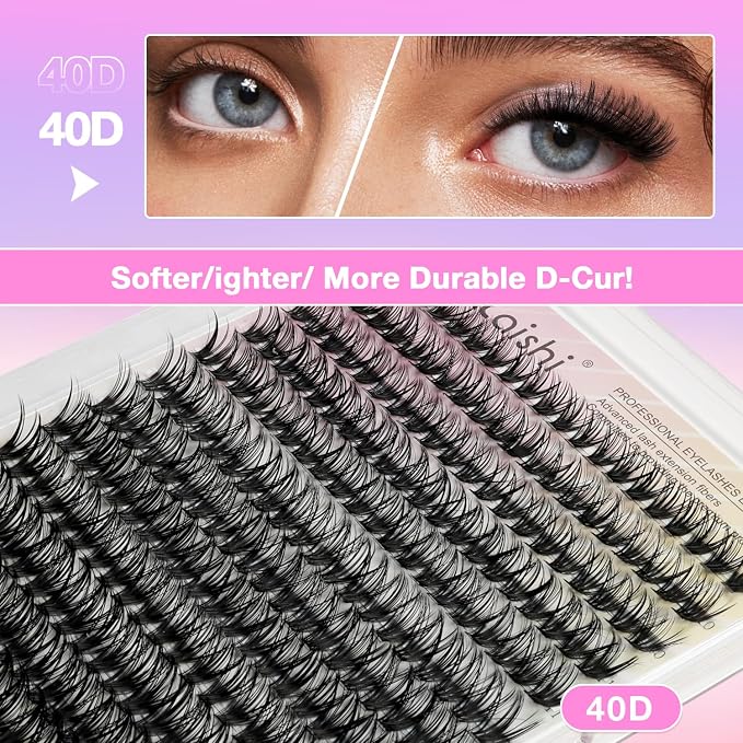 Lash Clusters DIY Cluster Eyelash Extensions 280pcs 9‑16mm 40D Fluffy D Curl Natural Volume Lashes–Waterproof Fake Cat Eye Wispy Individual Soft Clusters (16MIX2-2-X)