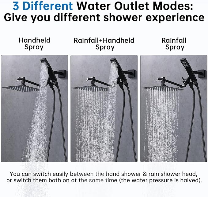 G-Promise All Metal 10" Rain Shower Head with Handheld for Bathroom Upgrade | All Metal, Built to Last, Easy Install, Adjustable Height & Angle for All Heights, Extra Long Hose, Modern Upgrade