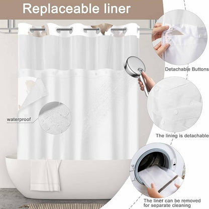 No Hook Shower Curtain and Liner Set, Brown Boho Floral 71x74 | Watercolor Boho Flower, with Snap in Liner, Waterproof, Machine Washable, Quick-Drying, for Hotel Bathroom
