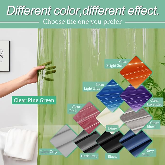 Mrs Awesome Clear Green Shower Curtain Liner with 3 Magnets, 72x72 | 12 Rustproof Grommets,Premium Plastic Shower Curtain for Bathroom Lightweight & Waterproof,72W x 72H