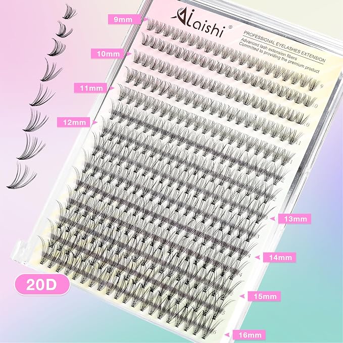 Lash Clusters DIY Cluster Eyelash Extensions 280pcs 9‑16mm 20D Wispy D Curl Natural Lashes–Waterproof Fake Cat Eye Soft Individual Soft Clusters(16MIX2-3-X)