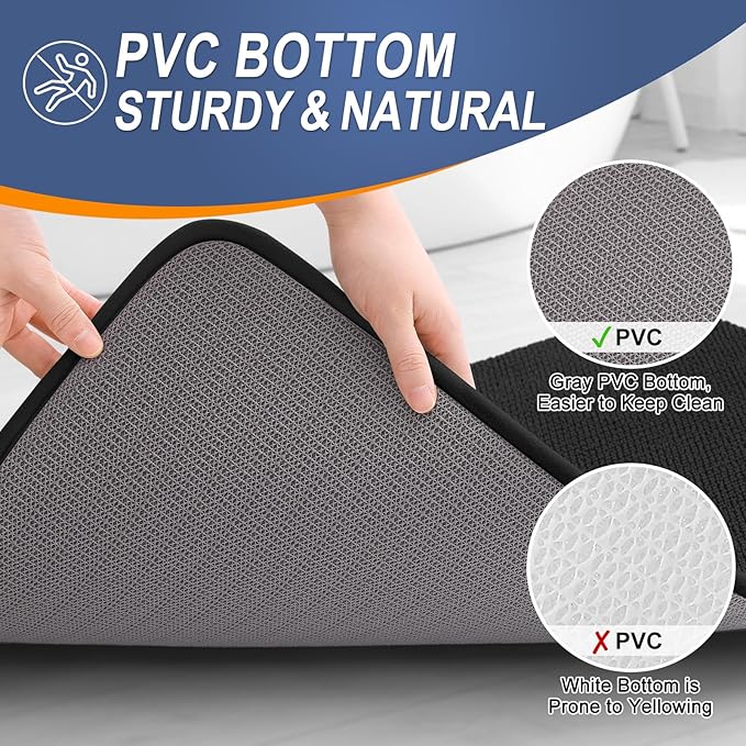 OLANLY Thick Memory Foam Bathroom Rugs 30x18, Absorbent Bath Mat, Black | Soft Quick Dry Bath Rugs, Non-Slip, Machine Washable Carpet for Bathroom Floor, Tub and Shower, Home Decor Accessories