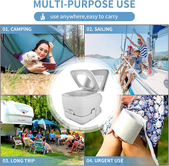 YITAHOME Portable Toilet, Camping Travel RV Potty, 2.6 Gallon Detachable Waste Tank, Double Water Spouts, Portable Toilet for Camping, Hiking, Hunting, Boating, Gray