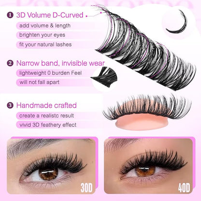 Lash Clusters 480pcs Individual Lashes 30D 40D Cluster Eyelash Extensions 11-16mm Eyelash Clusters Lash Extensions for Self Application (30D&40D, 0.07D, 11-16mm Value Pack)