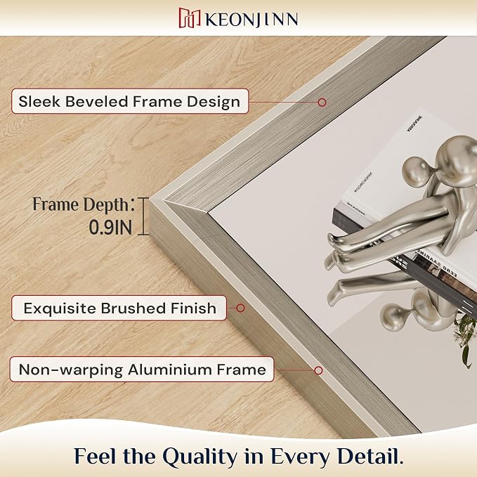 Keonjinn 36"x36" Brushed Nickel Framed Mirrors for Bathroom Sink, Anti Rust | Square Rectangular Mirror for Wall, Beveled Frame Design, Rustic Bathroom Vanity Mirror, Tempered Glass, Farmhouse Style