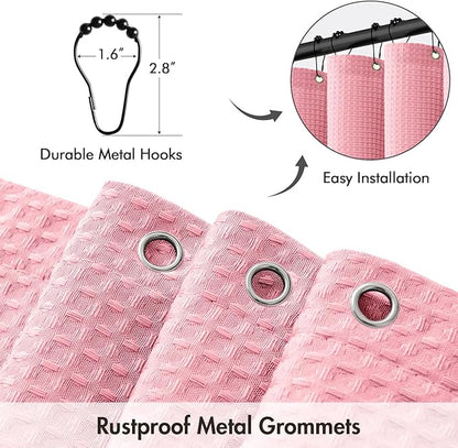 MIULEE Stall Waffle Weave Fabric Stand Up Shower Bath Curtain with 6 Metal Hooks Small Heavy Duty Washable Waterproof Narrow Thick Cloth Half Shower Curtains Set for Bathroom Hotel,W36*L72,Blush Pink