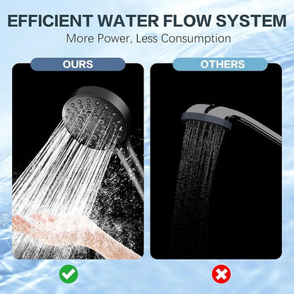 BRIGHT SHOWERS Filtered Shower Head with Handheld, High Pressure 9 Spray Mode Showerhead with Long Hose and Bracket, Water Softener Filters Beads for Hard Water - Removes Chlorine, Matte Black