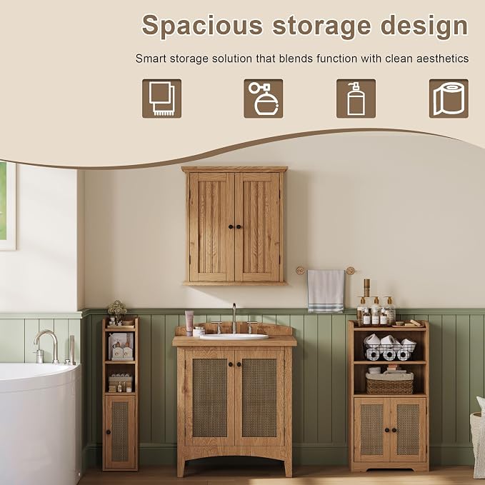 ChooChoo Small Bathroom Storage Cabinet with Adjustable Shelf | 7.1“W * 7.9”D, Corner Floor Cabinet, Narrow Toilet Paper Cabinets, Slim Bathroom Organizers, Small Spaces, Bathroom, Natural