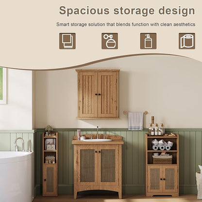 ChooChoo Small Bathroom Storage Cabinet with Adjustable Shelf | 7.1“W * 7.9”D, Corner Floor Cabinet, Narrow Toilet Paper Cabinets, Slim Bathroom Organizers, Small Spaces, Bathroom, Natural