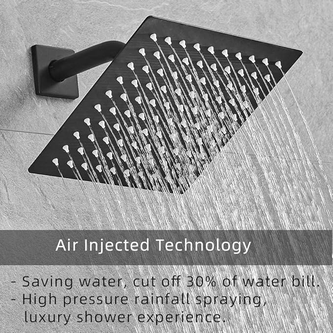Matte Black Shower Faucet Set with Tub Spout Bathroom Rainfall 8 Inch Shower Head System with Handheld Single Handle Shower Trim Kit with Rough-in Valve