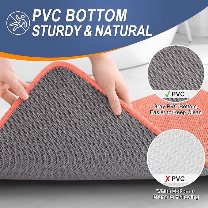 OLANLY Thick Memory Foam Bathroom Rugs 30x20, Absorbent Bath Mat, Coral | Soft Quick Dry Bath Rugs, Non-Slip, Machine Washable Carpet for Bathroom Floor, Tub and Shower, Home Decor Accessories