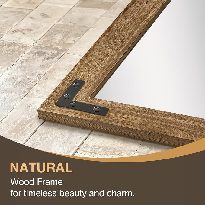 FICTOR Full Length Mirror, 24" x 65" Wooden Floor Mirror for Wall | Solid Wood Frame, Rustic Farmhouse Style, Shatterproof Glass, for Bedroom, Living Room, Entryway Decor, Leaning/Hanging