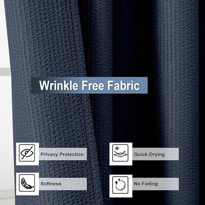 Navy Blue Shower Curtain for Bathroom 84 Inches Eatra Long, 3D Embossed Textured Cloth Waffle Shower Curtain, Modern Luxury Hotel Style, Water Repellent, Machine Washable, 72X84, Navy Blue
