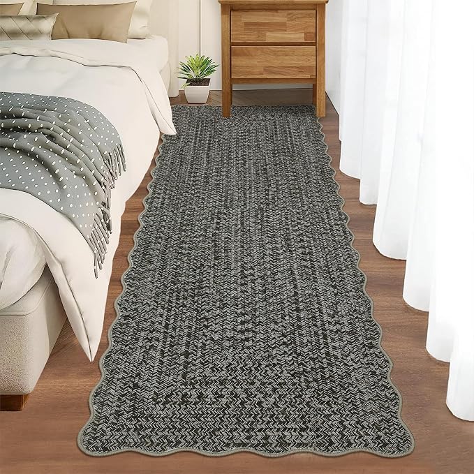 Imitation Braided Collection-Print Washable Runner Rug 2x6 Scalloped Non Slip Kitchen Rugs Indoor Entryway Rug Soft Bath Mat Stain Resistant Carpet for Bedroom Hallway Laundry Nursery 2'x6'