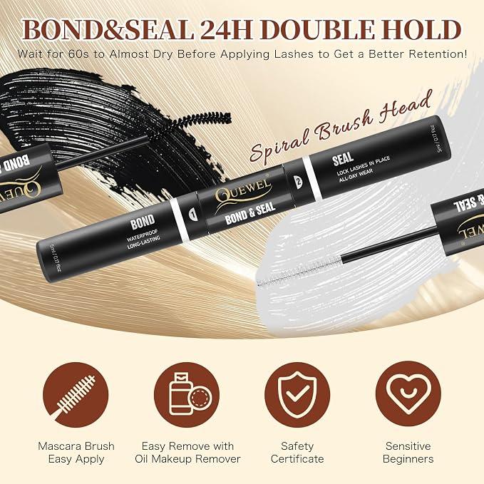 QUEWEL DIY Eyelash Extensions Kit, Lash Clusters 144 Pcs, Clusters Eyelash | Applicator Tool, Super Hold Cluster Lashes Bond and Seal, Clusters Lash Glue Remover Easy to Apply at Home(S012-Kit)