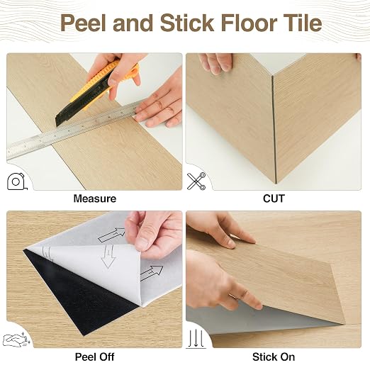 MULGREAT Peel and Stick Floor Tile, 54 Sq.Ft Waterproof Vinyl Flooring, 36 Pieces Wood-Look Self Adhesive Luxury Vinyl Plank Flooring for DIY Bathroom Laundry Bedroom RV Kitchen (Creamy Oak)